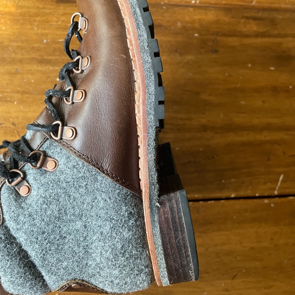 WOOLRICH ROCKIES Brown Gray Hiking Boots Leather Wool Women’s Size 6.5  37 EUC - Picture 7 of 10